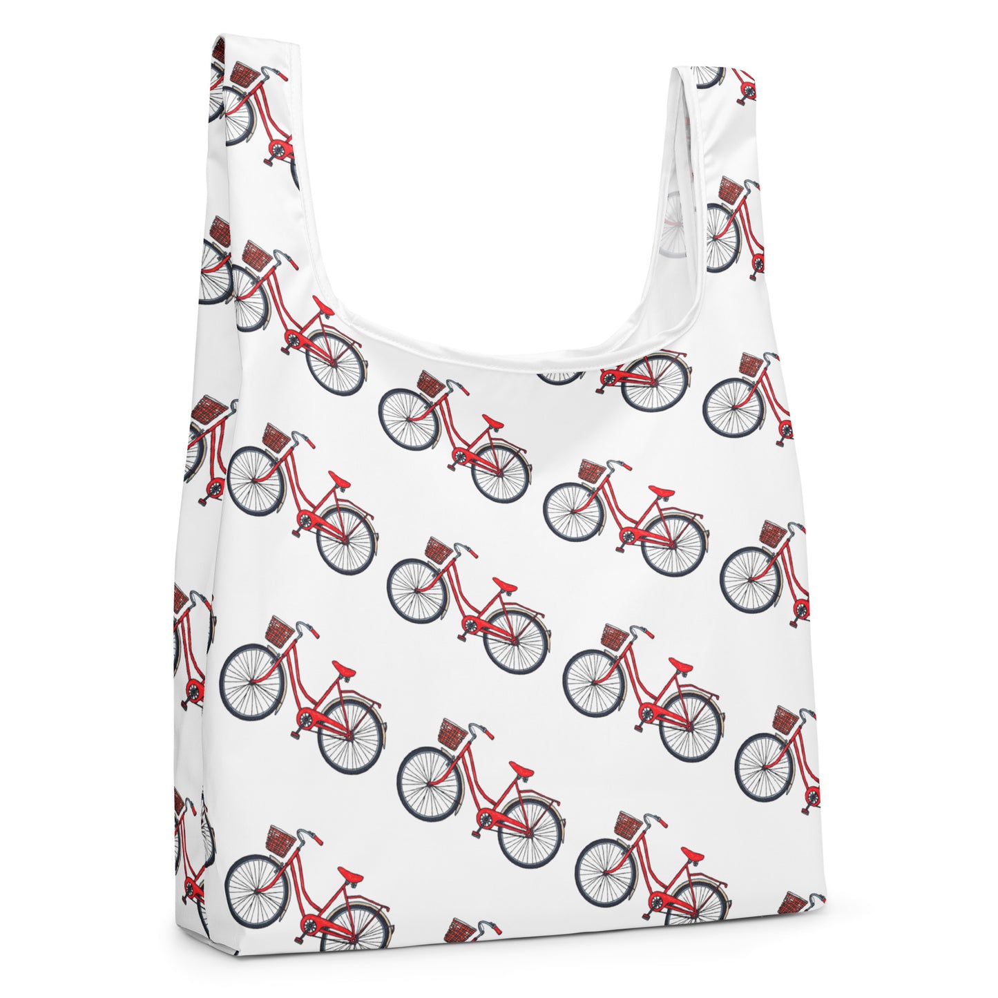 レッド自転車プリントのトートバッグ / Red bicycle print tote bag