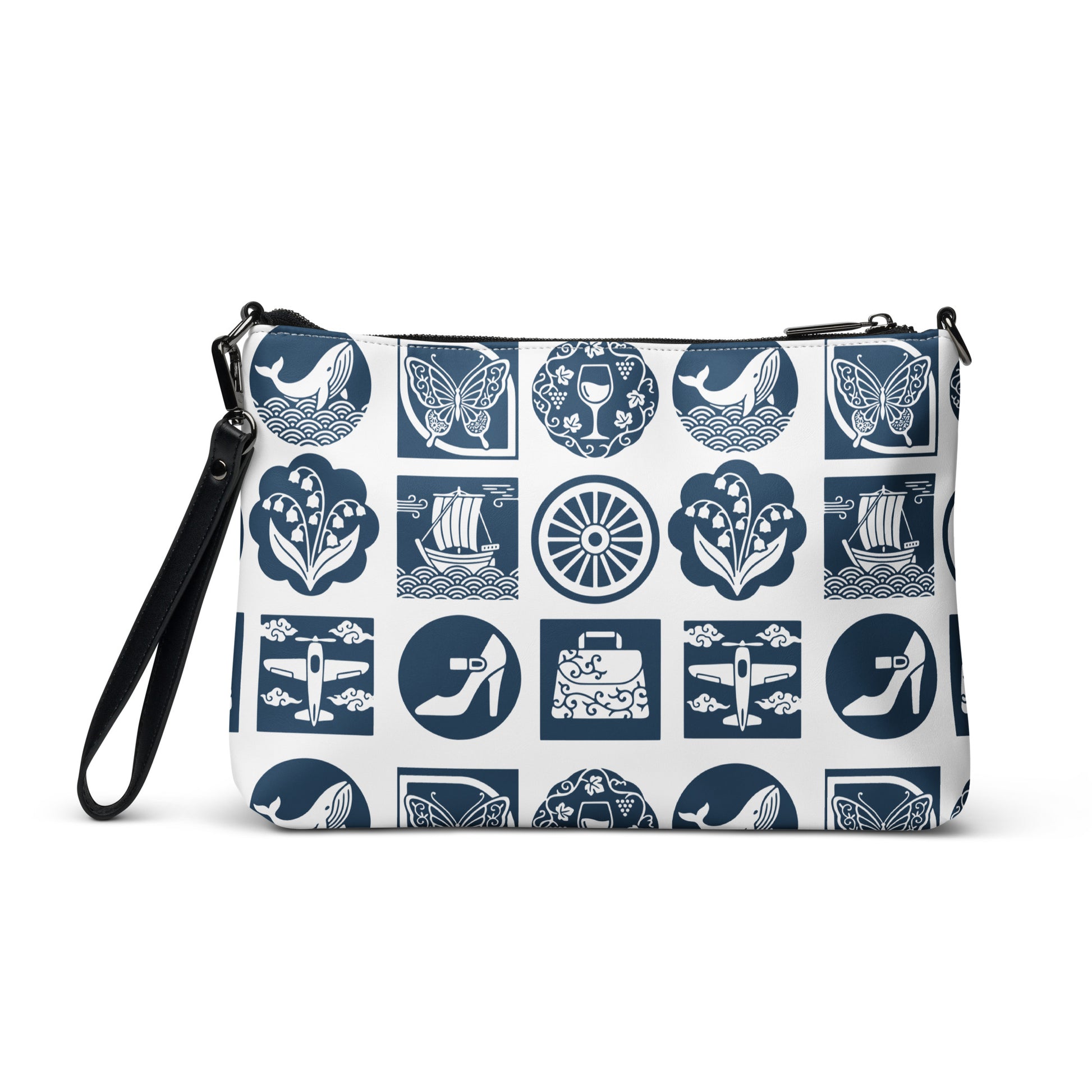 家紋パターン クロスボディバッグ 正面 | Kamon Pattern Crossbody Bag - Front View | WITH HEELS