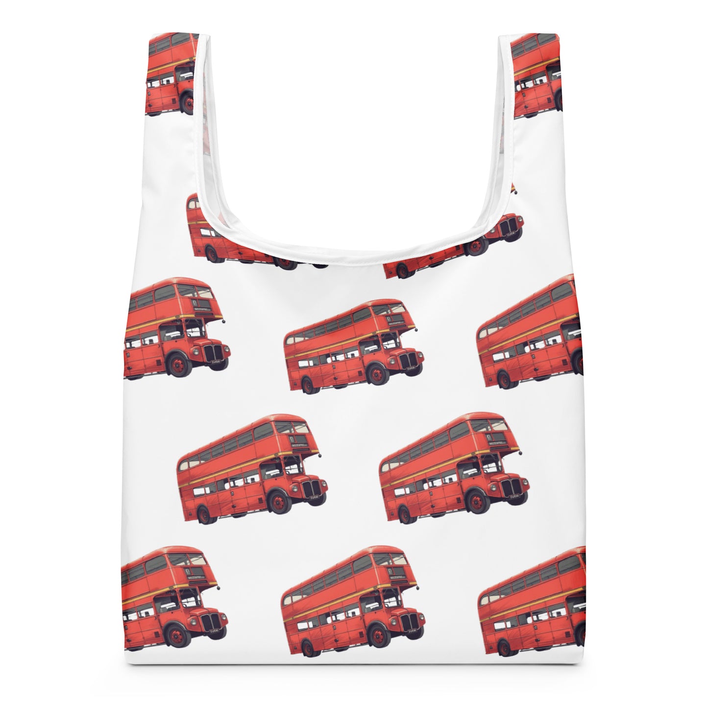 赤いバスプリントのトートバッグ / Red bus print tote bag
