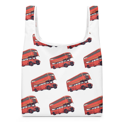 赤いバスプリントのトートバッグ / Red bus print tote bag
