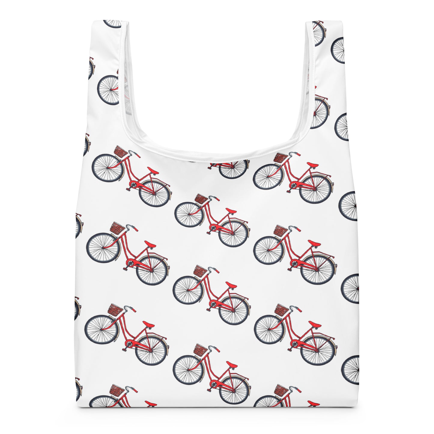 レッド自転車プリントのトートバッグ / Red bicycle print tote bag
