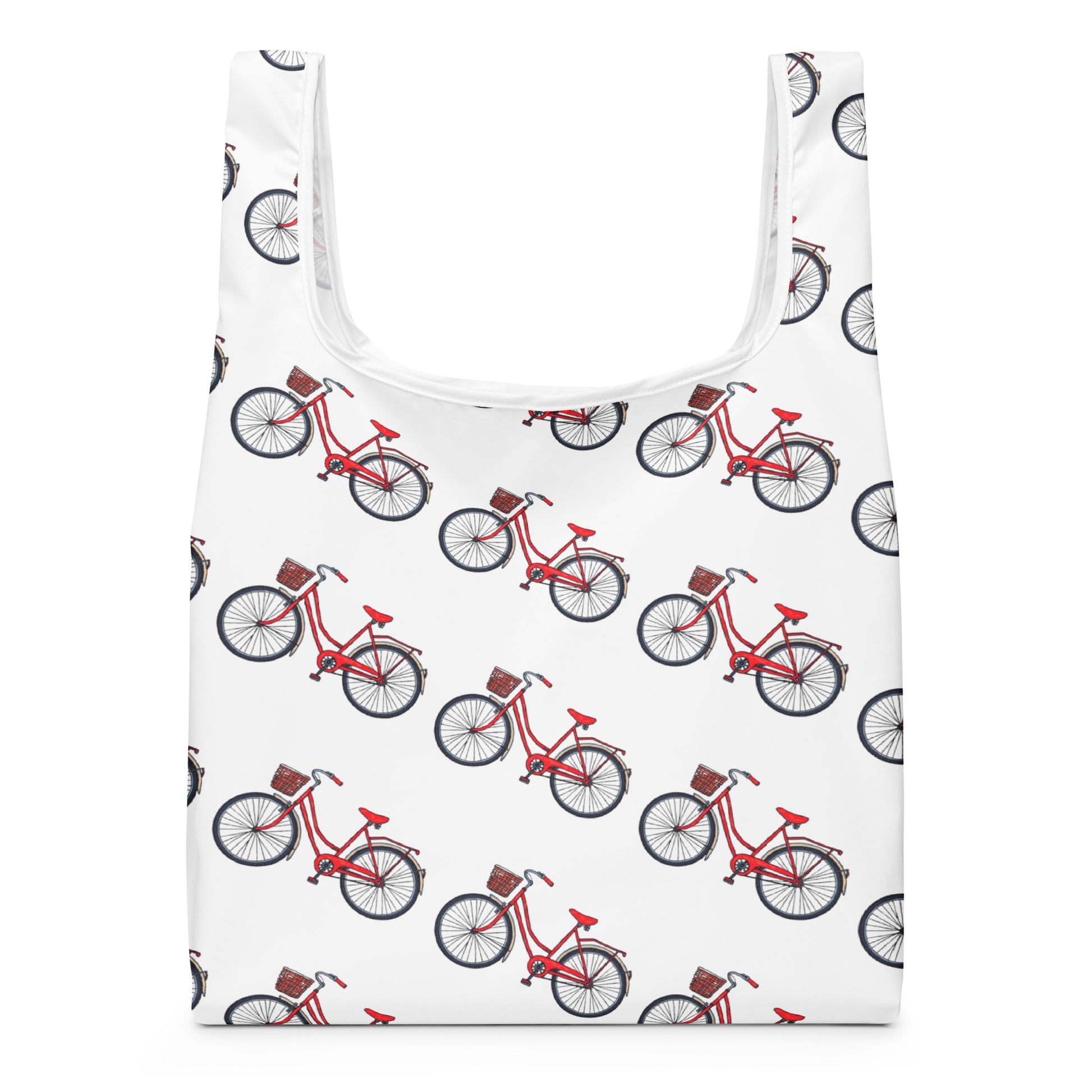 レッド自転車プリントのトートバッグ / Red bicycle print tote bag
