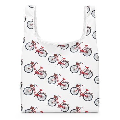 レッド自転車プリントのトートバッグ / Red bicycle print tote bag

