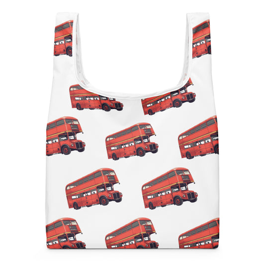 赤いバスプリントのトートバッグ / Red bus print tote bag
