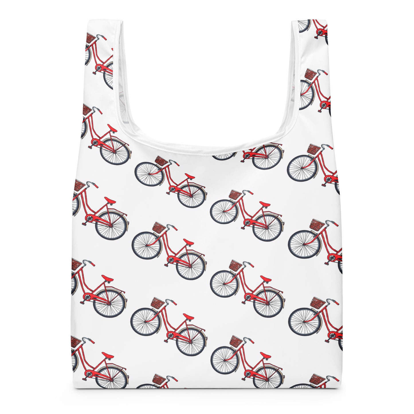レッド自転車プリントのトートバッグ / Red bicycle print tote bag
