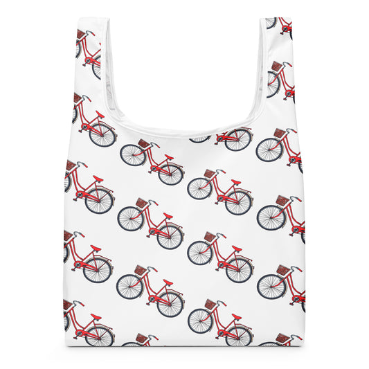 レッド自転車プリントのトートバッグ / Red bicycle print tote bag
