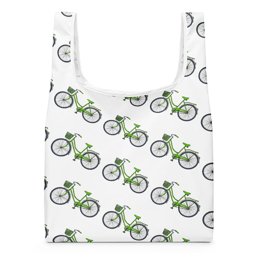 グリーン自転車プリントのトートバッグ / Green bicycle print tote bag
