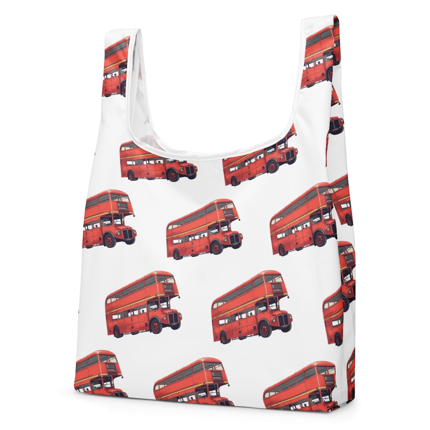赤いバスプリントのトートバッグ / Red bus print tote bag
