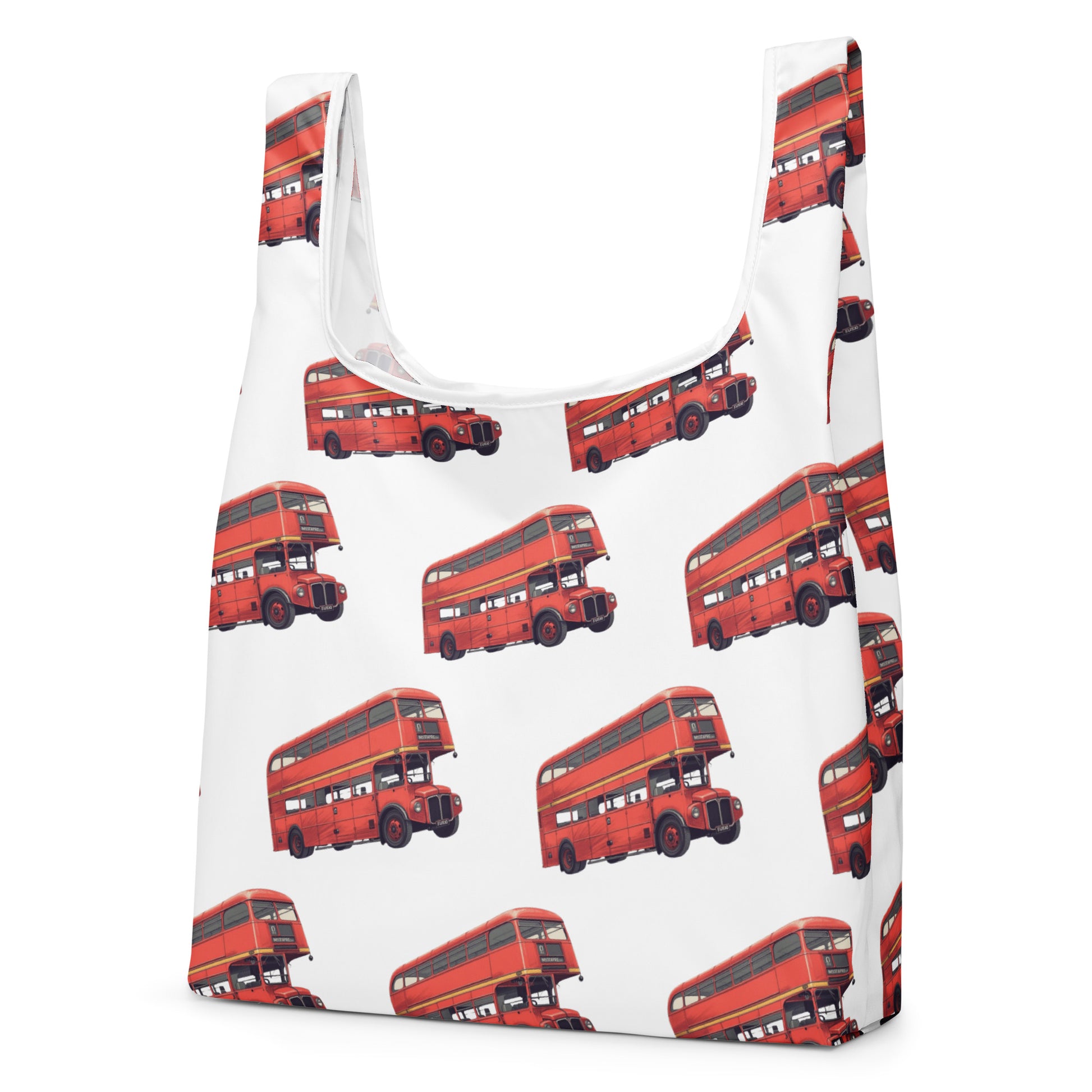 赤いバスプリントのトートバッグ / Red bus print tote bag
