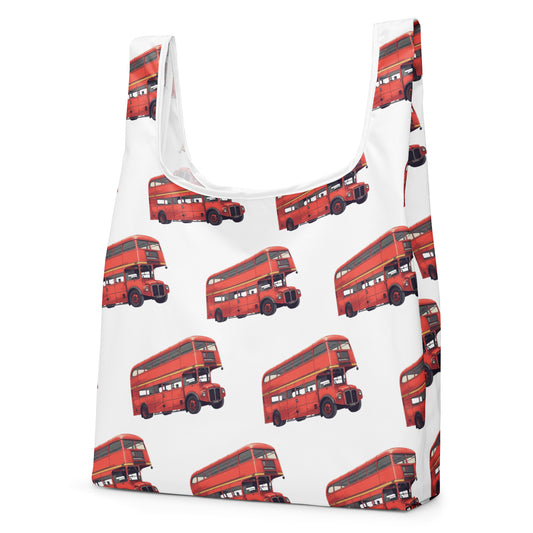 赤いバスプリントのトートバッグ / Red bus print tote bag
