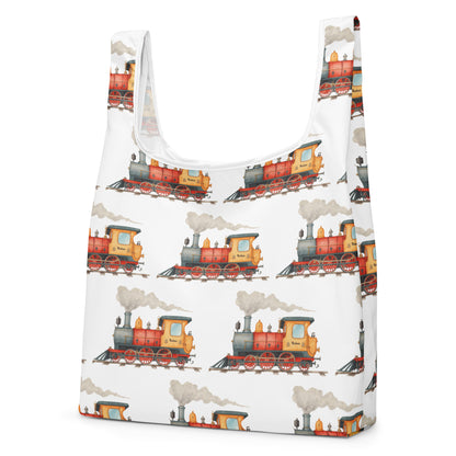 機関車プリントのトートバッグ / Steam locomotive print tote bag
