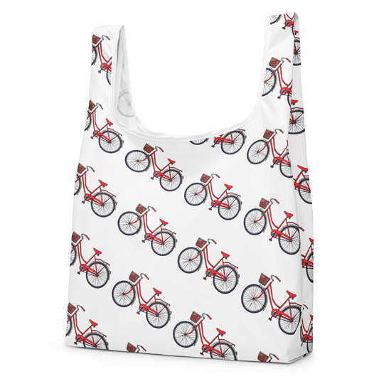 レッド自転車プリントのトートバッグ / Red bicycle print tote bag
