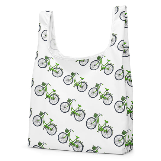 グリーン自転車プリントのトートバッグ / Green bicycle print tote bag

