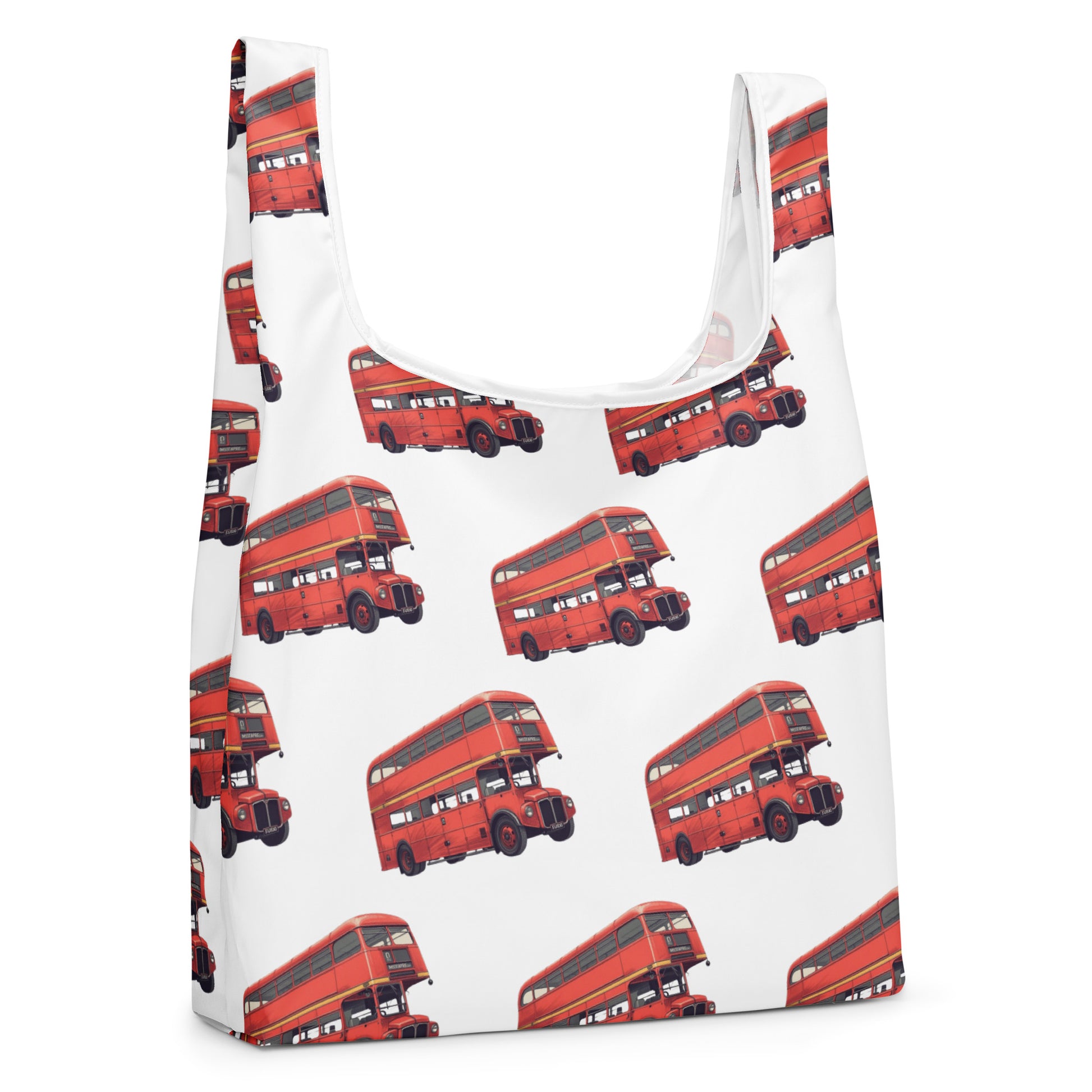 赤いバスプリントのトートバッグ / Red bus print tote bag
