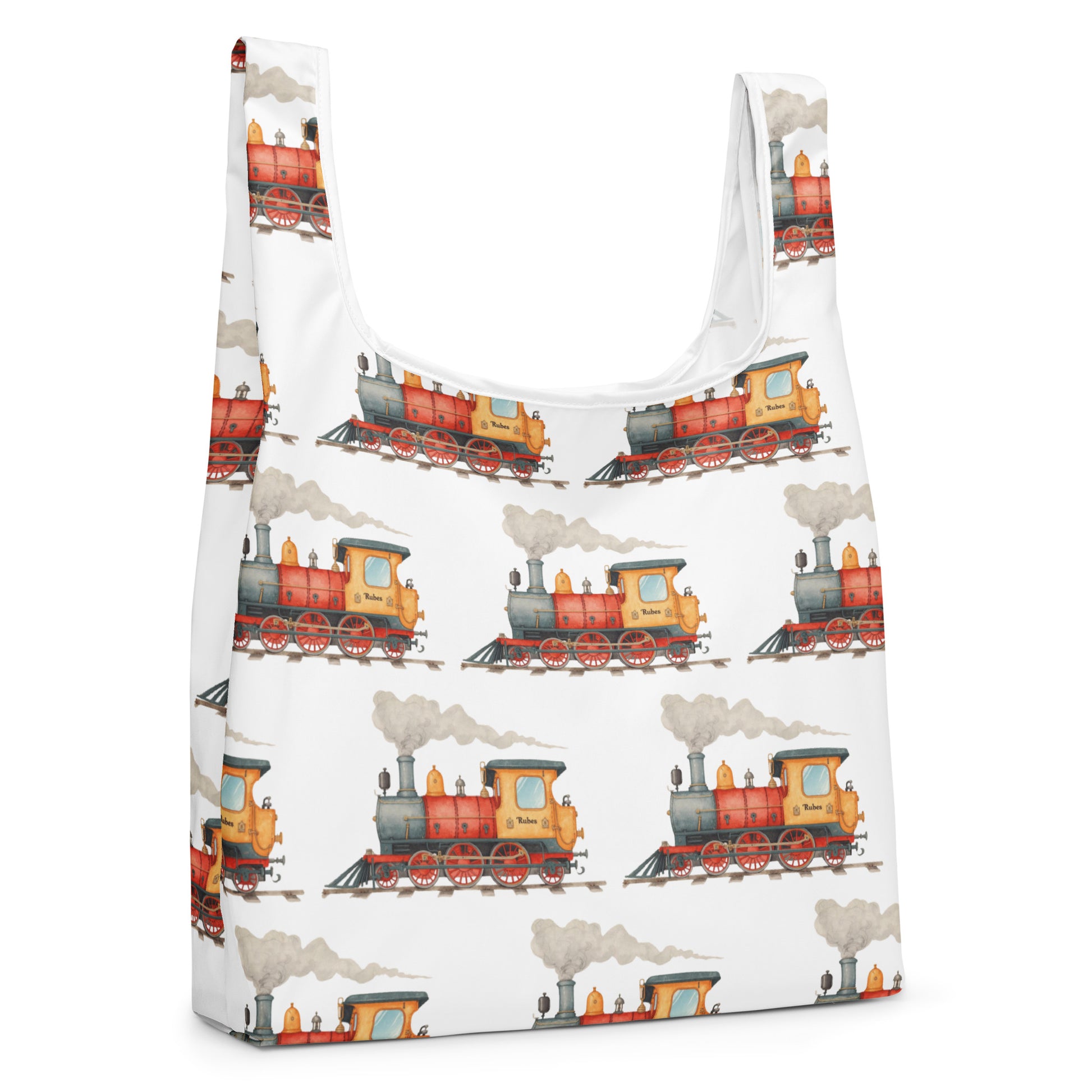 機関車プリントのトートバッグ / Steam locomotive print tote bag
