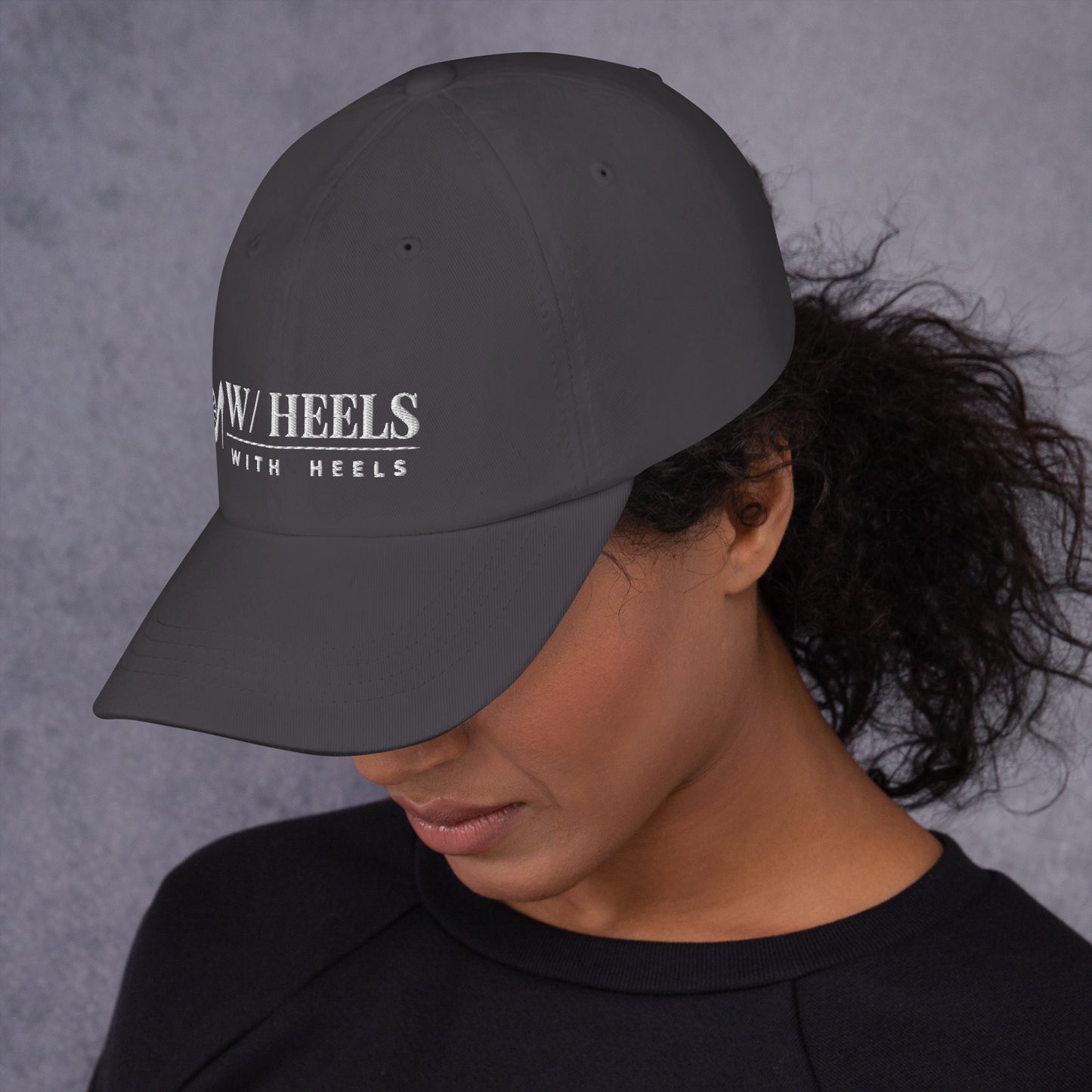 W/HEELS Logo Embroidered Cap Dark Grey – White Embroidery