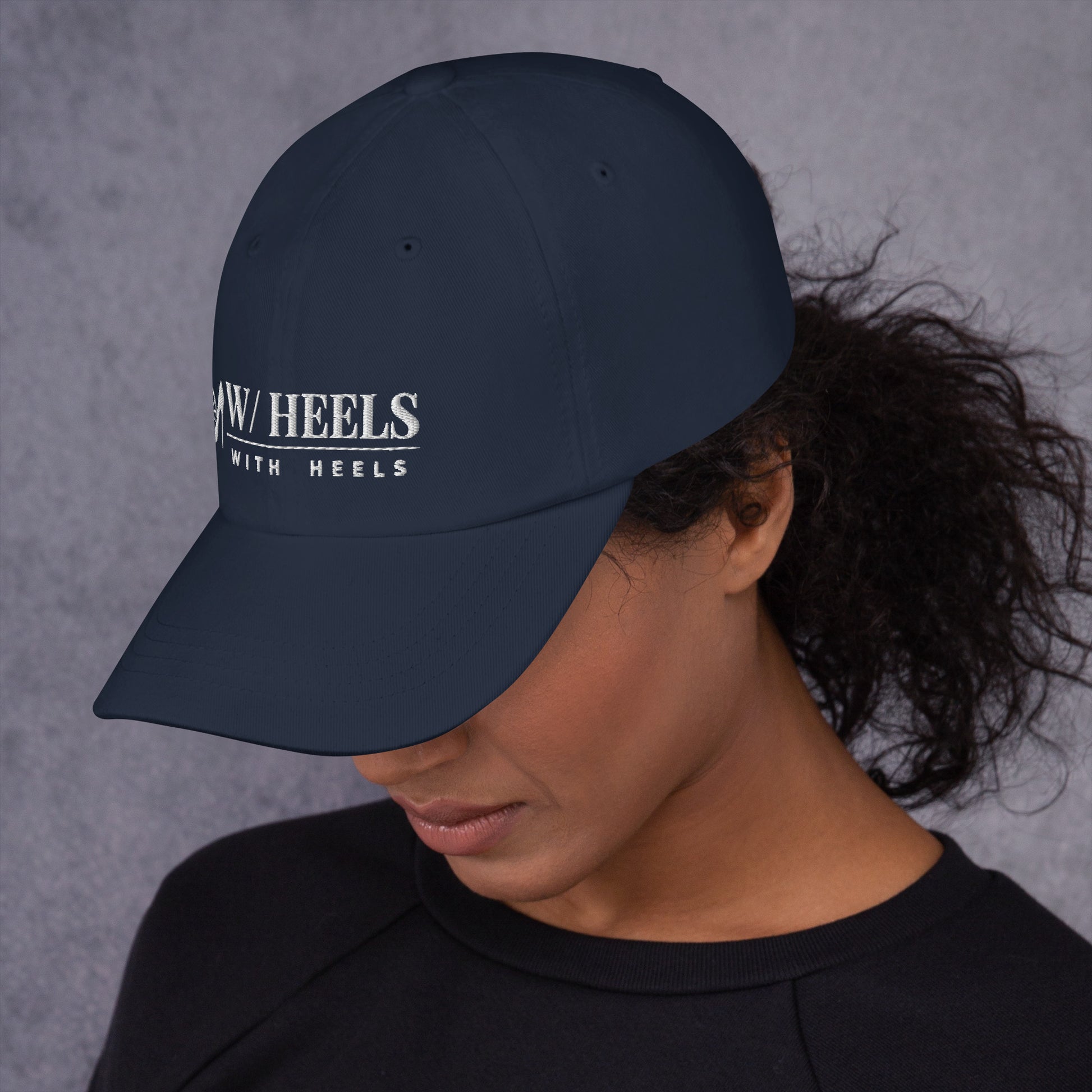W/HEELS Logo Embroidered Cap Navy – White Embroidery
