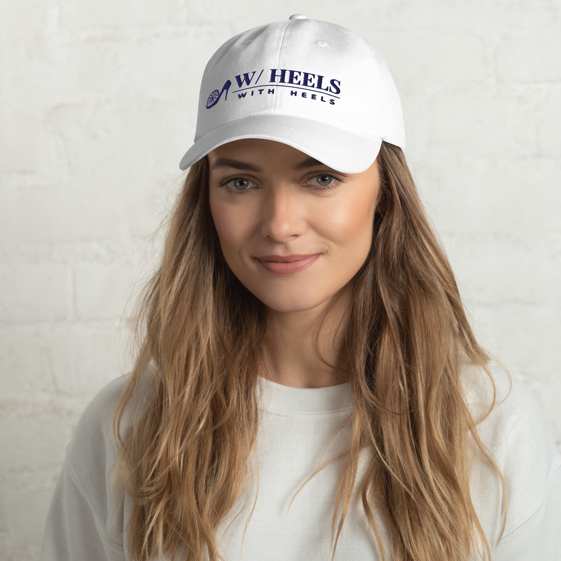 W/HEELS Logo Embroidered Cap White – Navy Embroidery