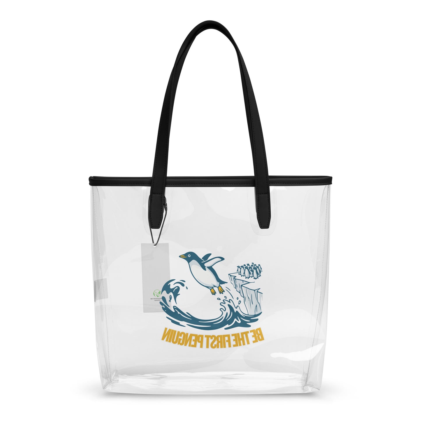 Clear Tote Bag First Penguin – Back View | WITH HEELS
