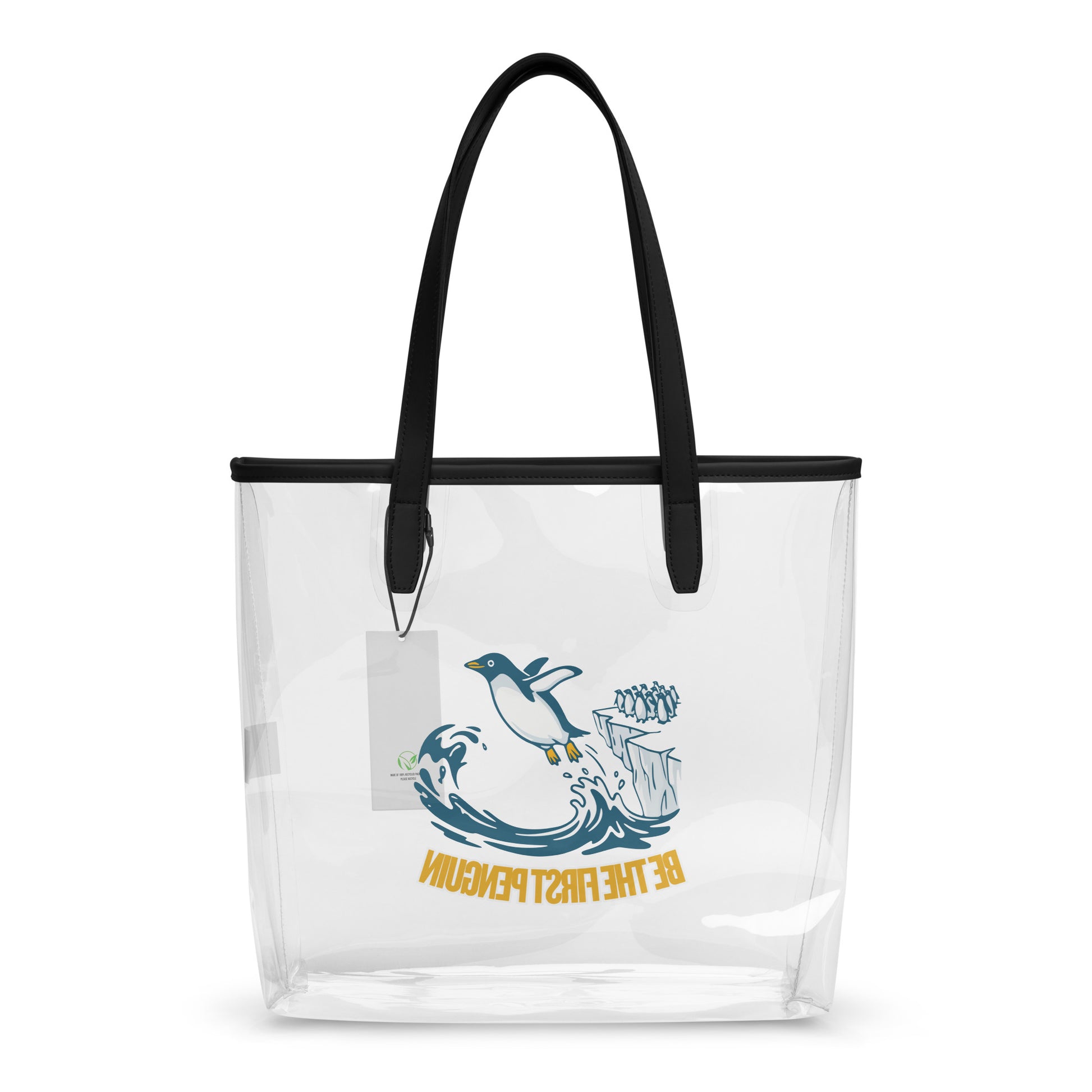 Clear Tote Bag First Penguin – Back View | WITH HEELS