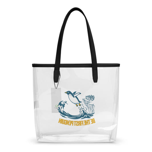 Clear Tote Bag First Penguin – Back View | WITH HEELS