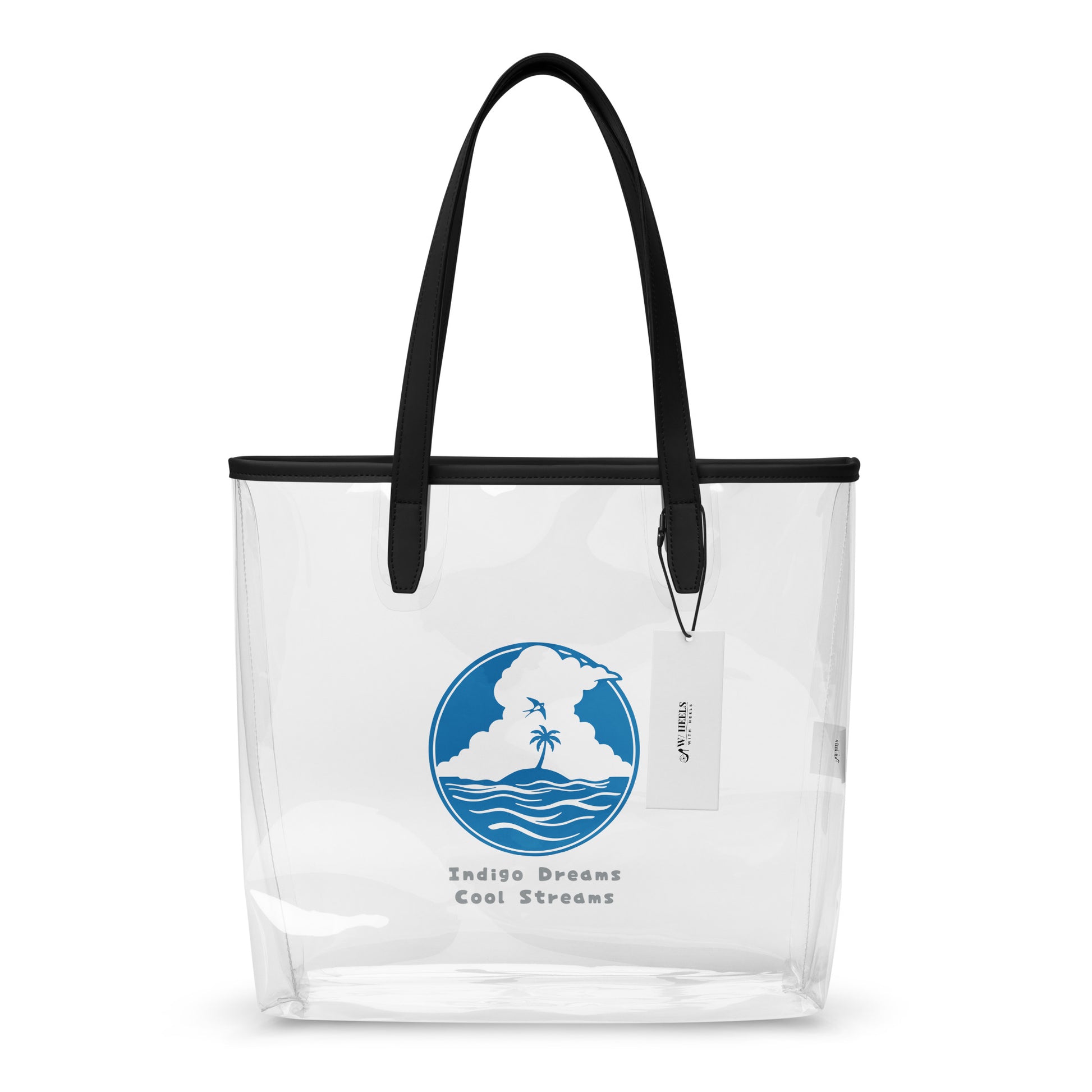Clear Tote Bag Indigo Dream – Front View | WITH HEELS