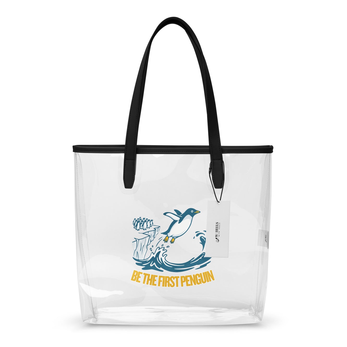 Clear Tote Bag First Penguin – Front View | WITH HEELS