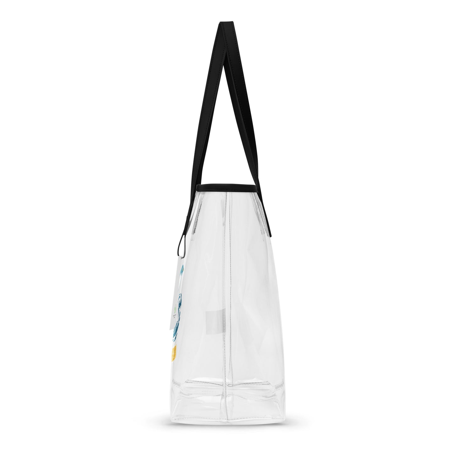 Clear Tote Bag First Penguin – Side View | WITH HEELS