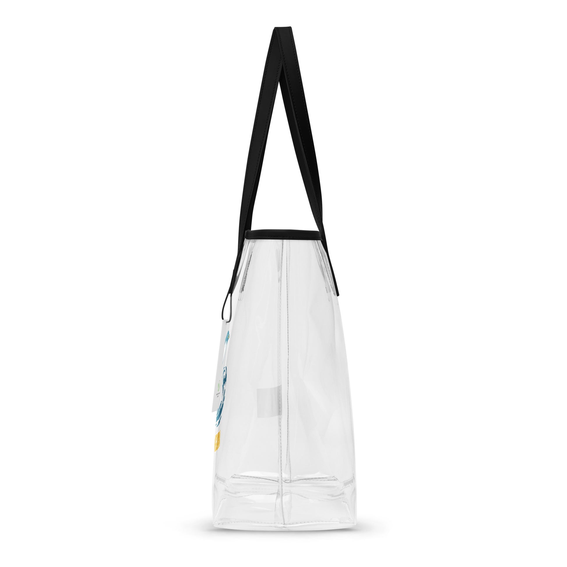 Clear Tote Bag First Penguin – Side View | WITH HEELS