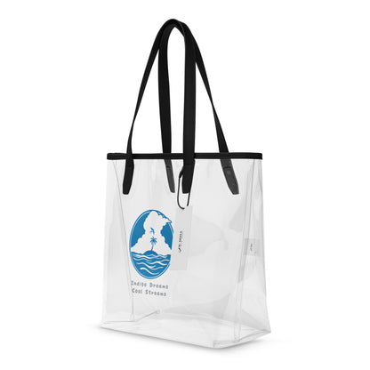 Clear Tote Bag Indigo Dream – Left Front Angle | WITH HEELS