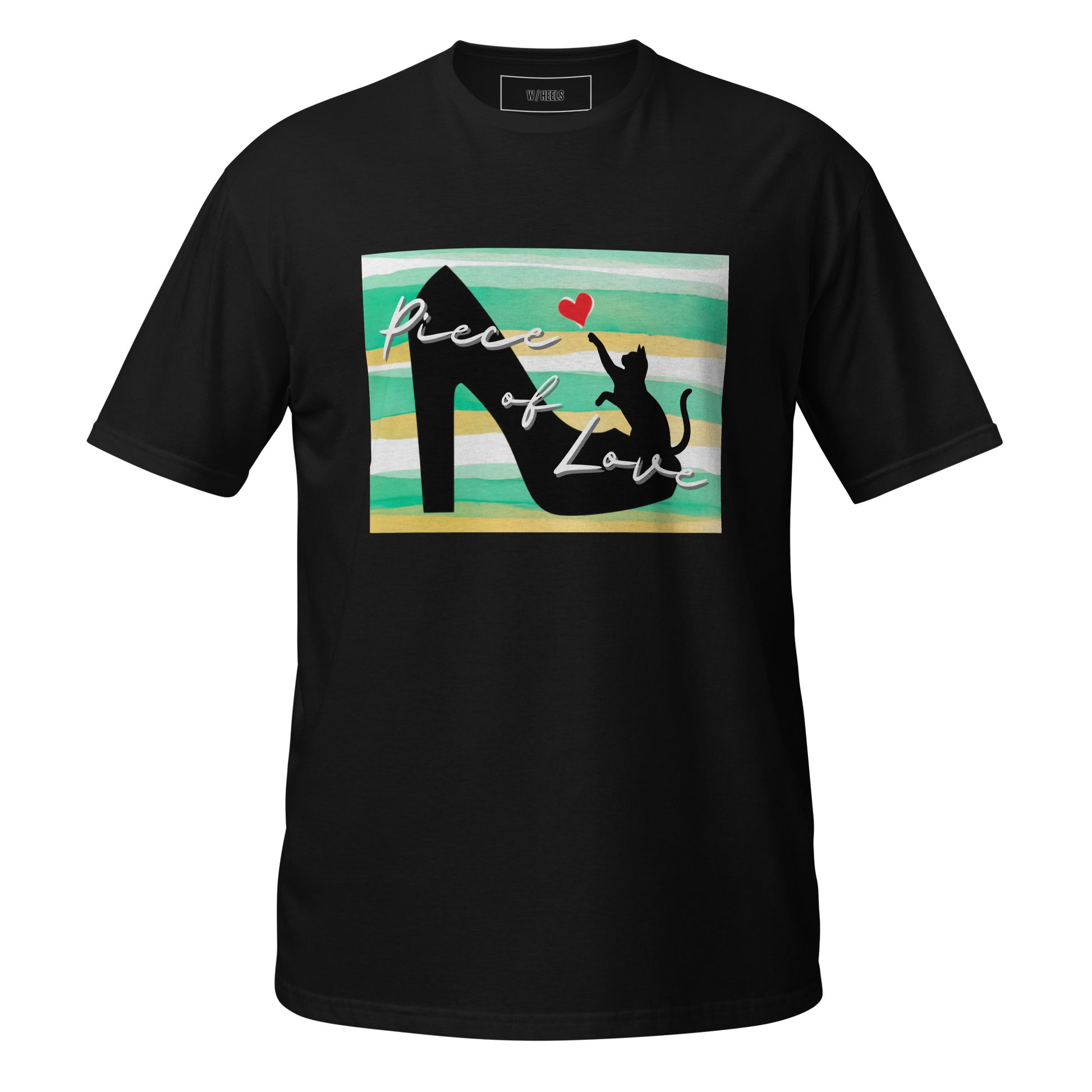 グリーン・ラブキャットプリントのTシャツ / Green love cat print unisex t-shirt
