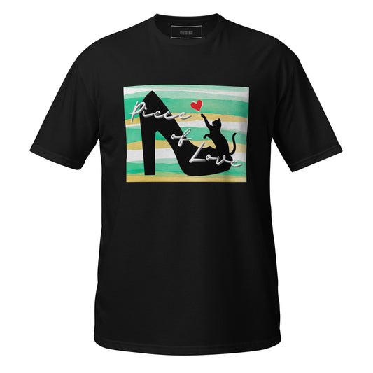 グリーン・ラブキャットプリントのTシャツ / Green love cat print unisex t-shirt
