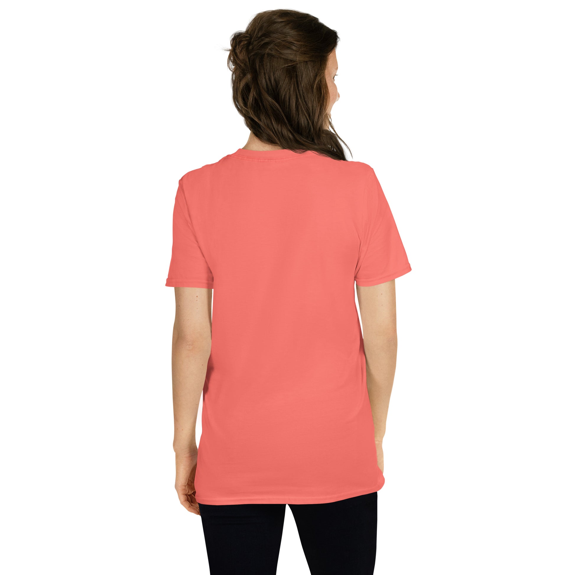 Festina Lente Graphic T-Shirt – Coral Silk, Back View (Model)