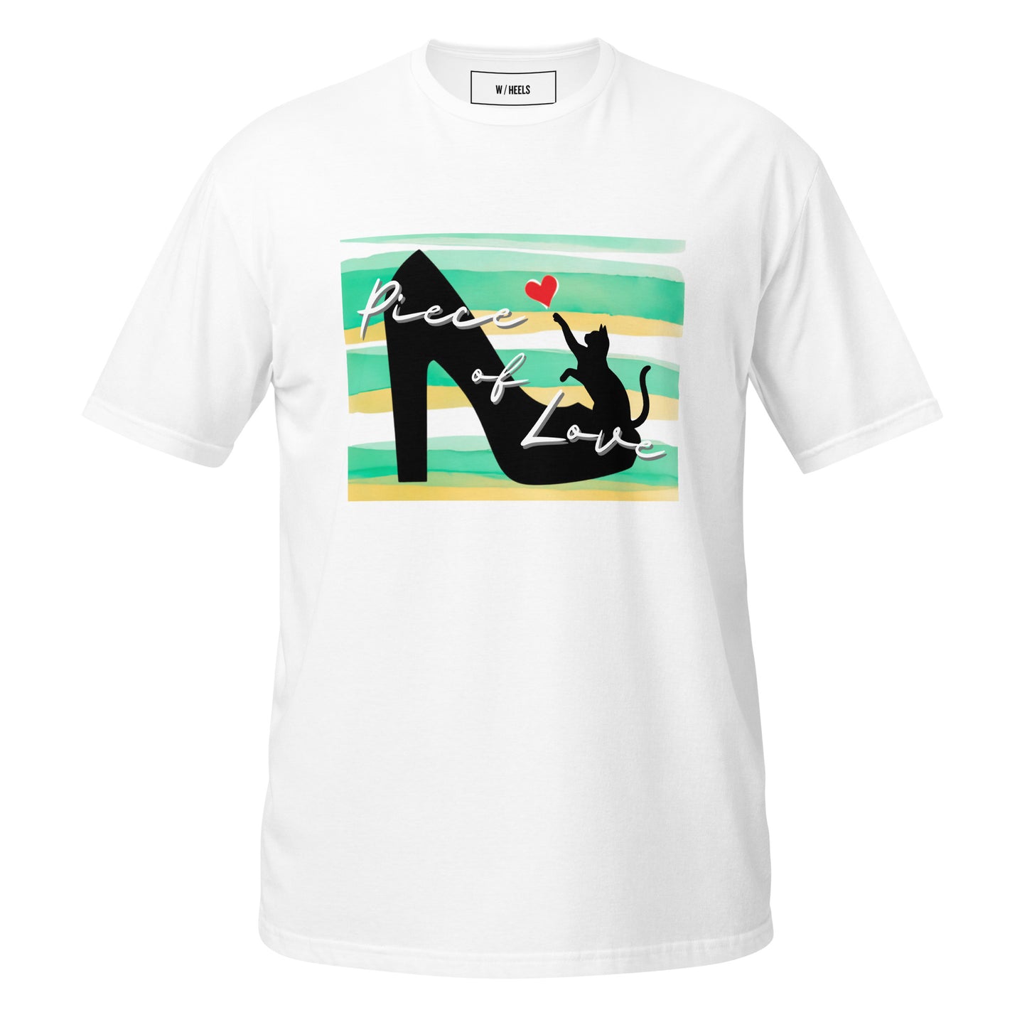グリーン・ラブキャットプリントのTシャツ / Green love cat print unisex t-shirt
