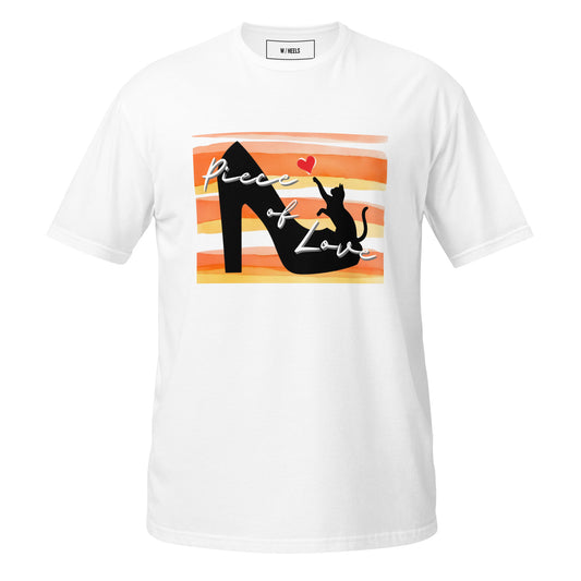 オレンジ・ラブキャットプリントのTシャツ / Orange love cat print unisex t-shirt
