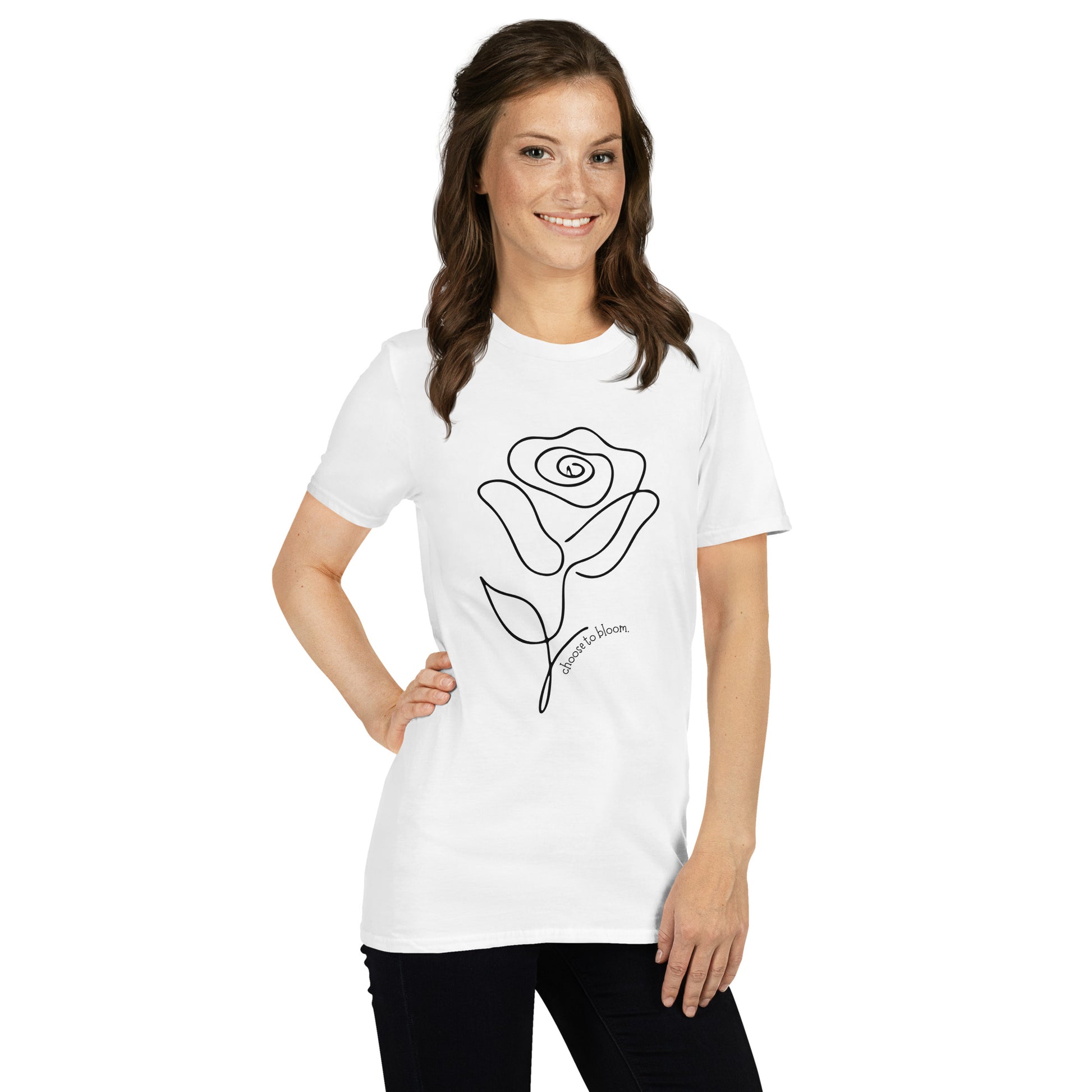Choose to Bloom Graphic T-Shirt – White, Front View (Model）